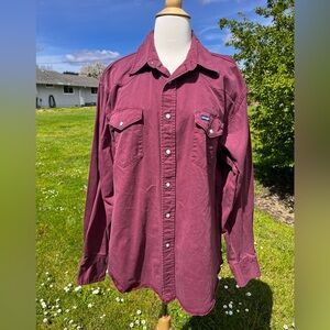 Vintage 90s Wrangler Pearl Snap Burgundy Western Shirt 17 1/2 x 36 or XL Rodeo